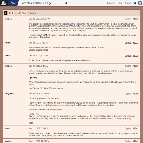 A screenshot of the Farshtey Forum on the OGD Archive.