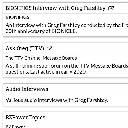 Screenshot of links to additional Greg interviews.