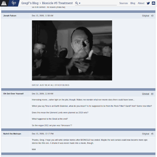 A screenshot of comments to GregF's Blog on the OGD Archive.